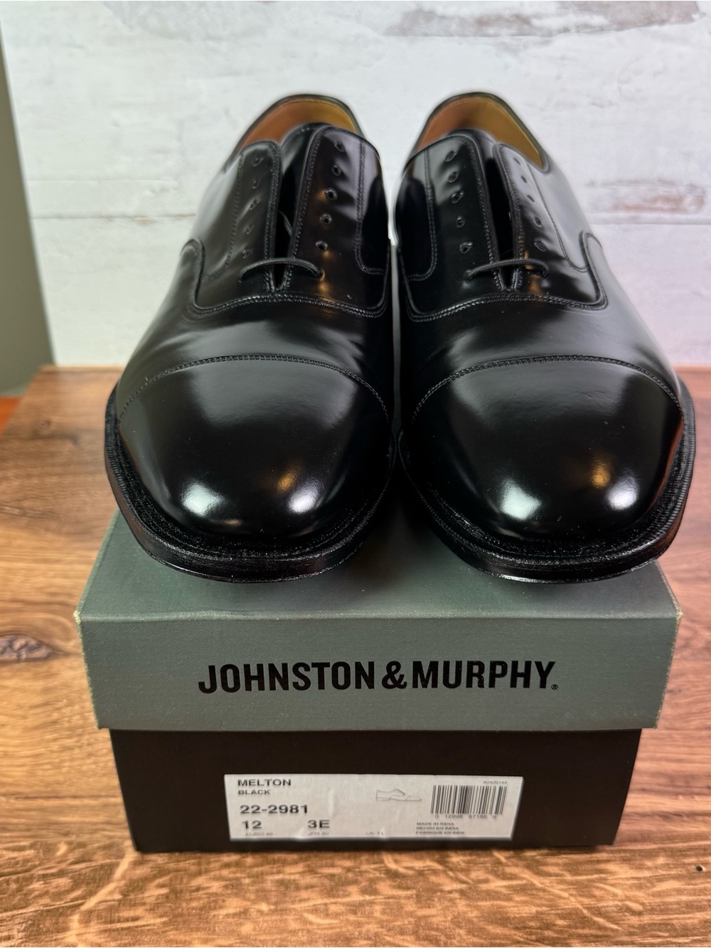 Johnston & Murphy Melton Black Oxford Cap Toe 12 3E NIB NEW with Box - Picture 7 of 10